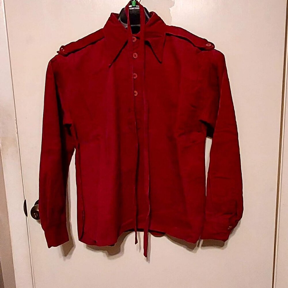 Vintage Skiva Womans Corduroy Burgundy Color Blouse.  Button Up Long Sleeve Sz 3